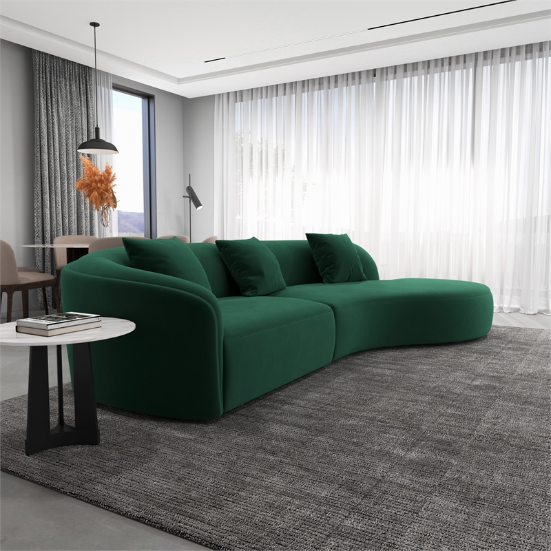 Galler Japandi Style Luxury Modern Velvet Curvy Couch in Green