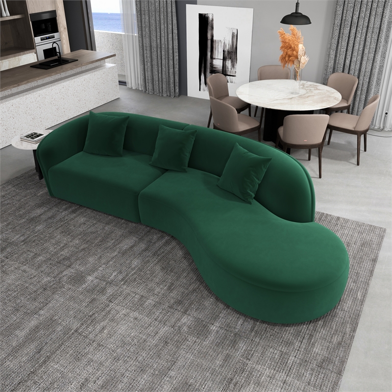 Galler Japandi Style Luxury Modern Velvet Curvy Couch in Green