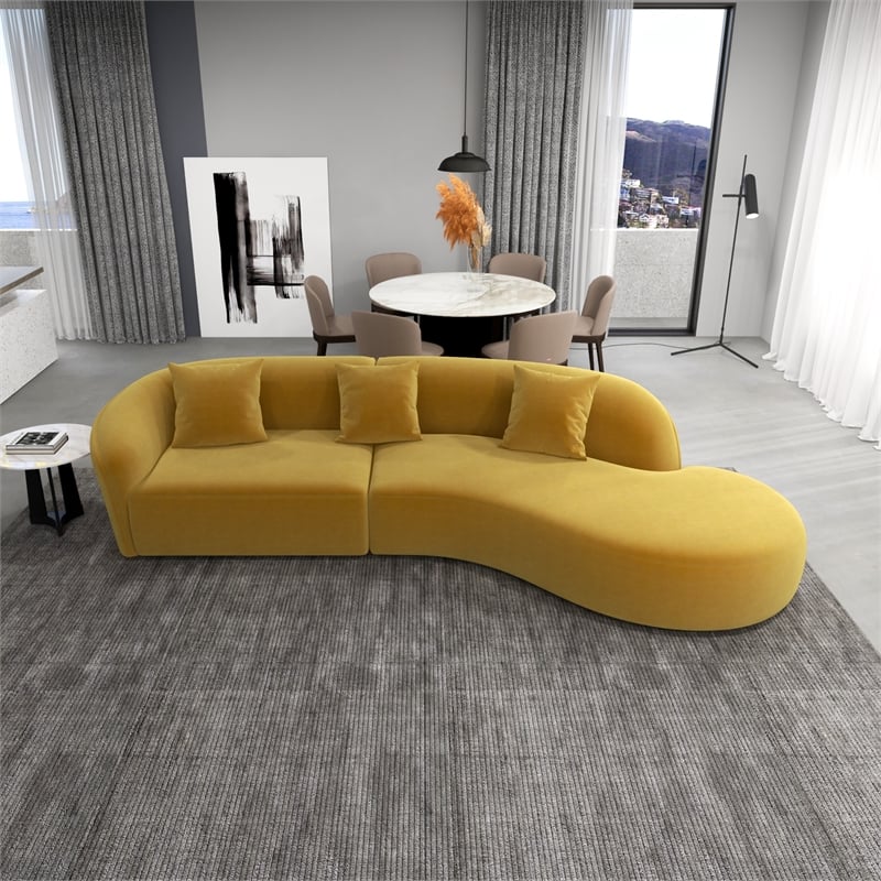 Galler Japandi Style Luxury Modern Velvet Curvy Couch in Gold