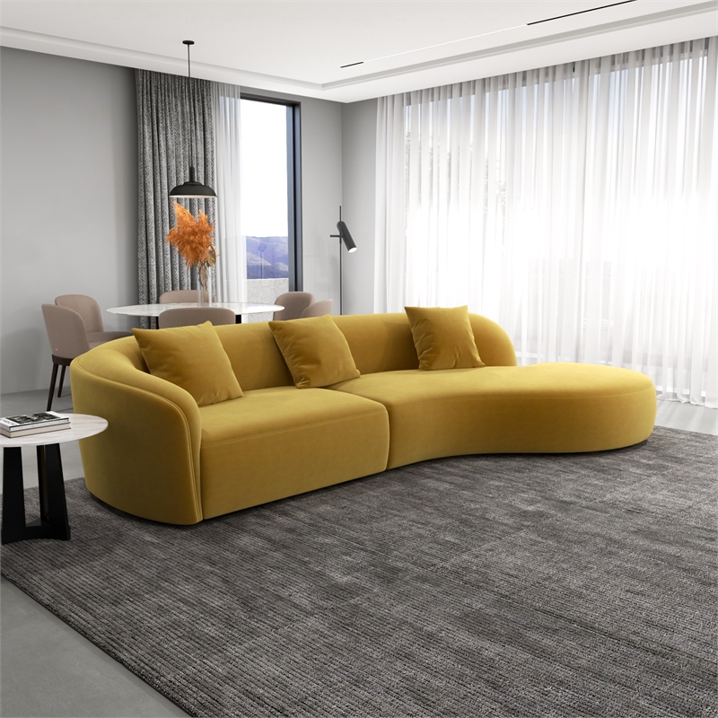 Galler Japandi Style Luxury Modern Velvet Curvy Couch in Gold