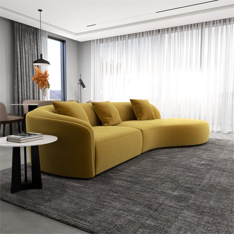 Galler Japandi Style Luxury Modern Velvet Curvy Couch in Gold