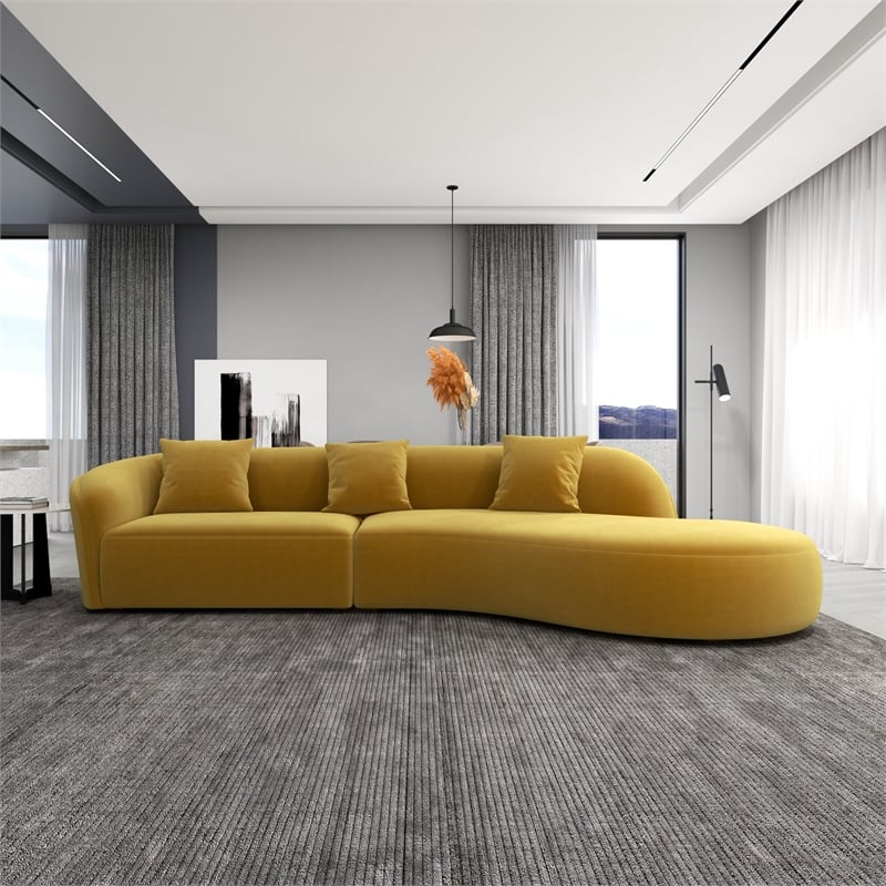 Galler Japandi Style Luxury Modern Velvet Curvy Couch in Gold