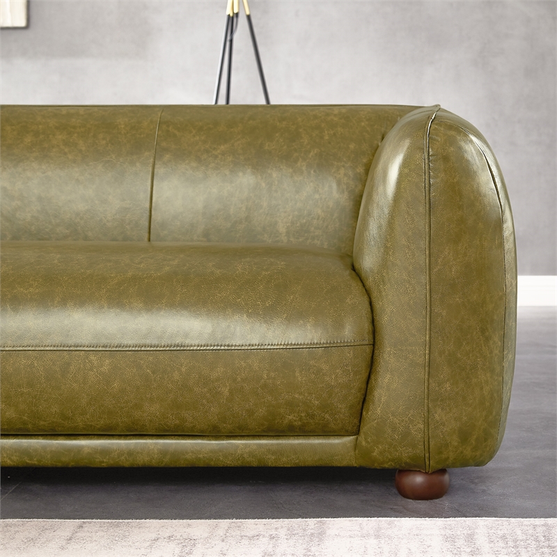 Maylo Mid Century Modern Luxury Italian Leather Couch in Green