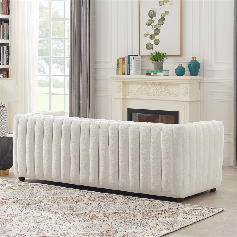 Rasem Modern Luxry Tight Tufted Back Cream French Boucle Fabric Couch