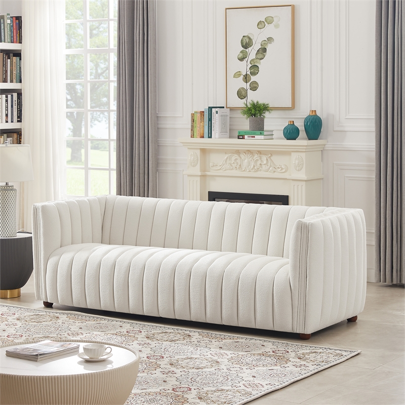 Rasem Modern Luxry Tight Tufted Back Cream French Boucle Fabric Couch