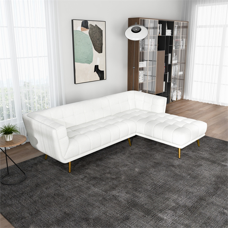 Allen Chesterfield Cream French Boucle Fabric Right-Facing Sectional Couch