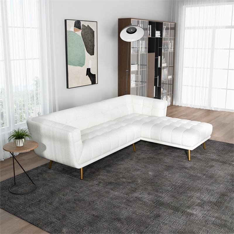 Allen Chesterfield Cream French Boucle Fabric Right-Facing Sectional Couch