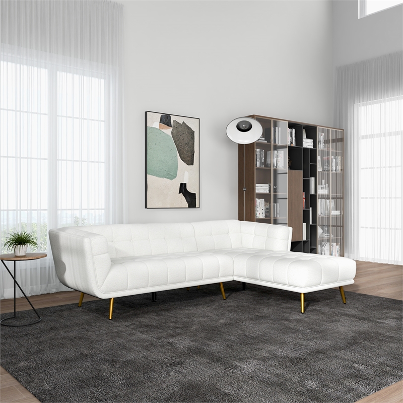 Allen Chesterfield Cream French Boucle Fabric Right-Facing Sectional Couch
