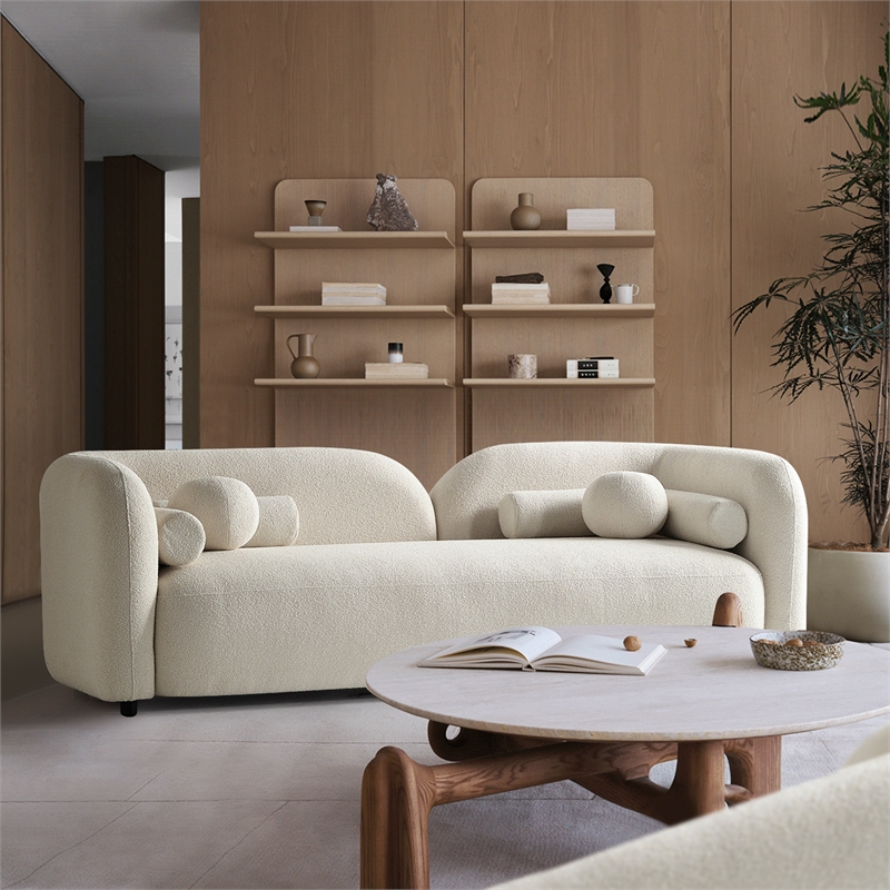 Bodur Japandi Style Luxury Modern Ivory Boucle Fabric Curvy Arm Couch
