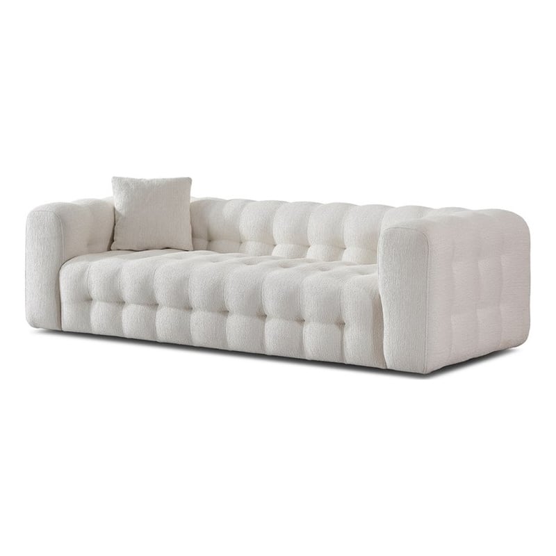 Ashcroft Marsi Luxry Chesterfield French Boucle Fabric Couch in Cream