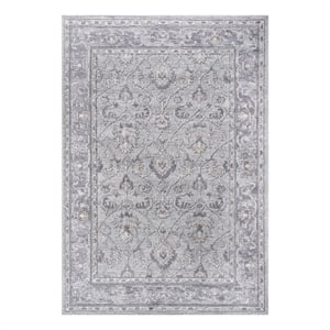 Usak Collection 5' x 7' Ivory/Silver Oriental Distressed Non-Shedding Area Rug
