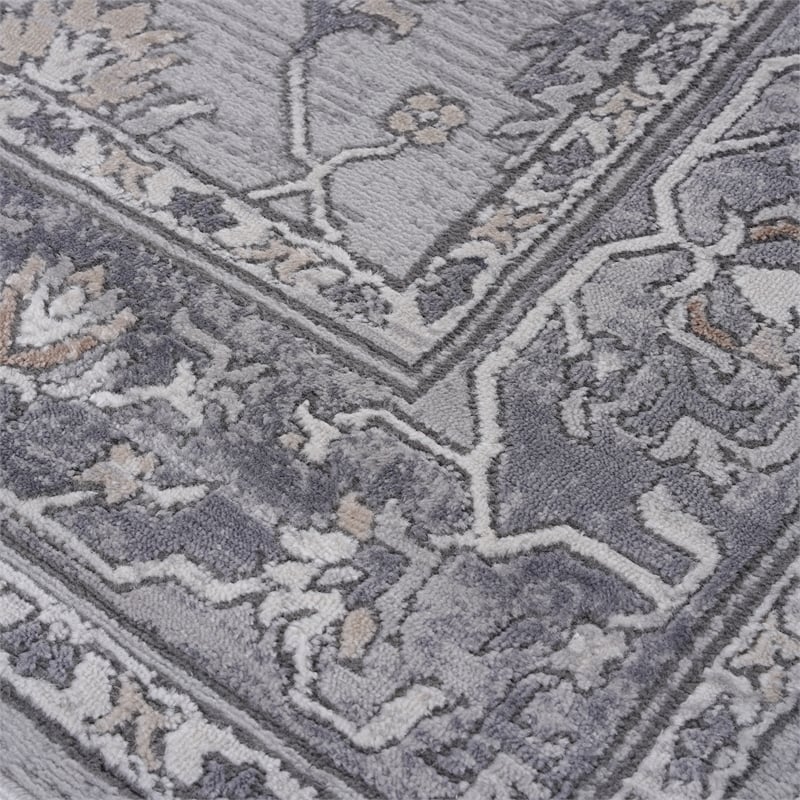 Usak Collection 6' x 9' Ivory/Silver Oriental Distressed Non-Shedding Area Rug