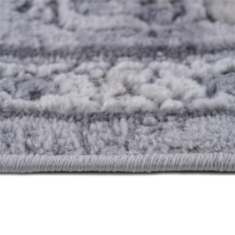 Usak Collection 7' x 10' Ivory/Silver Oriental Distressed Non-Shedding Area Rug