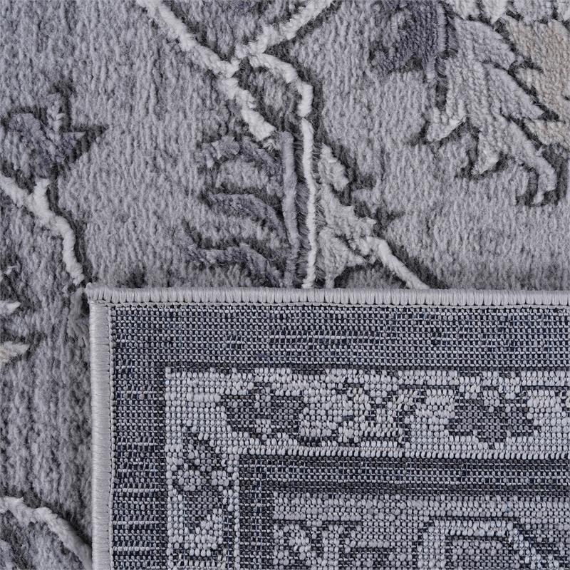 Usak Collection 7' x 10' Ivory/Silver Oriental Distressed Non-Shedding Area Rug