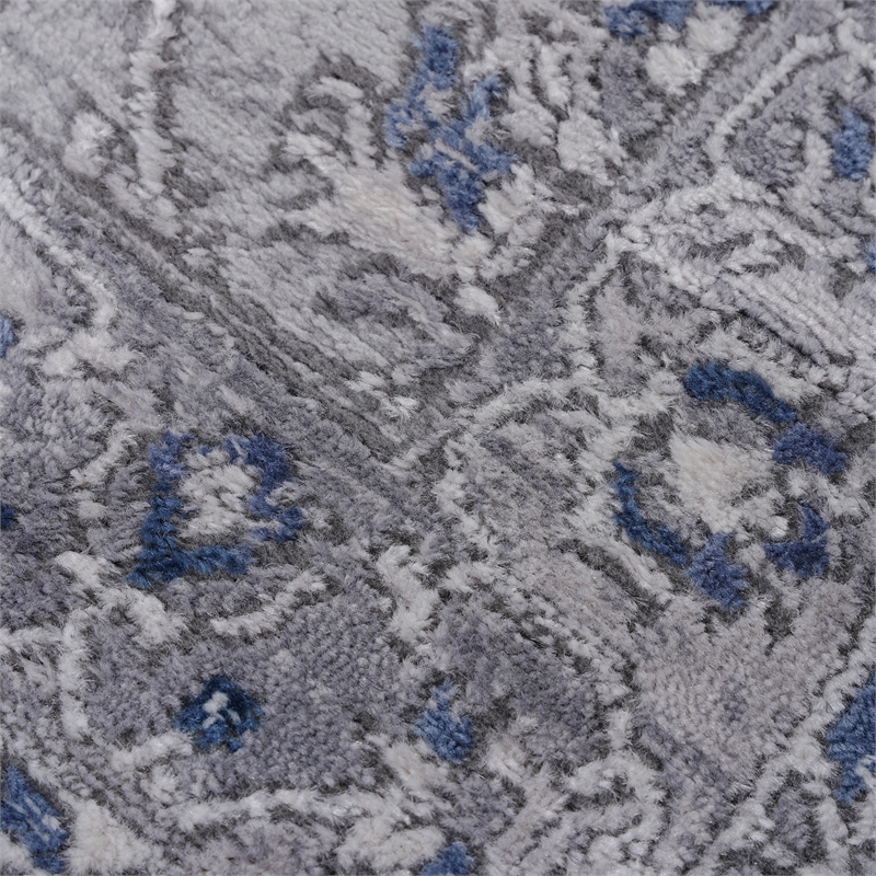 Usak Collection 2' x 8' Gray/Blue Oriental Distressed Non-Shedding Area Rug