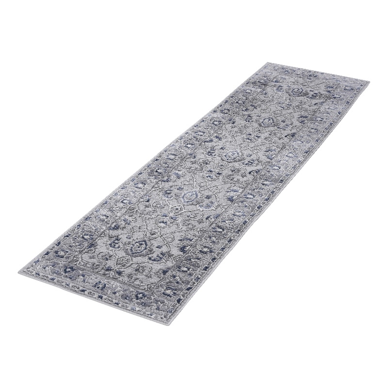 Usak Collection 2' x 8' Gray/Blue Oriental Distressed Non-Shedding Area Rug