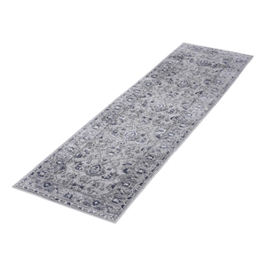 Usak Collection 2' x 8' Gray/Blue Oriental Distressed Non-Shedding Area Rug