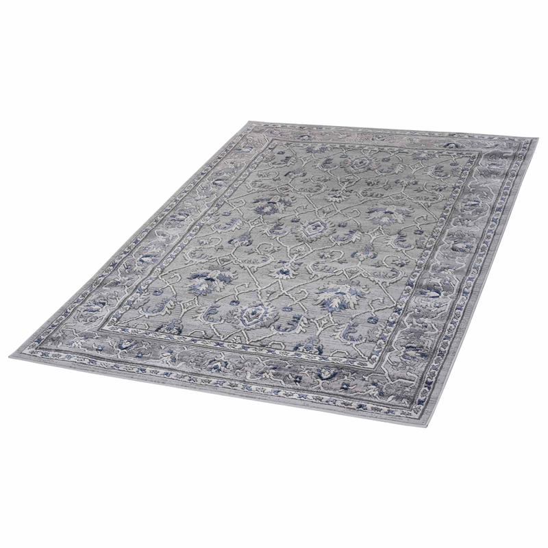Usak Collection 7' x 10' Gray/Blue Oriental Distressed Non-Shedding Area Rug