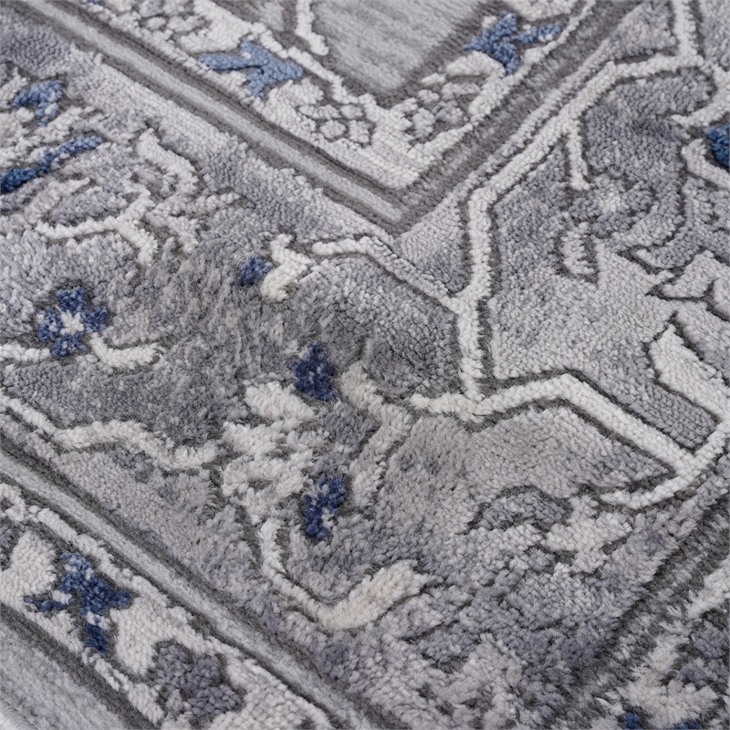 Usak Collection 7' x 10' Gray/Blue Oriental Distressed Non-Shedding Area Rug