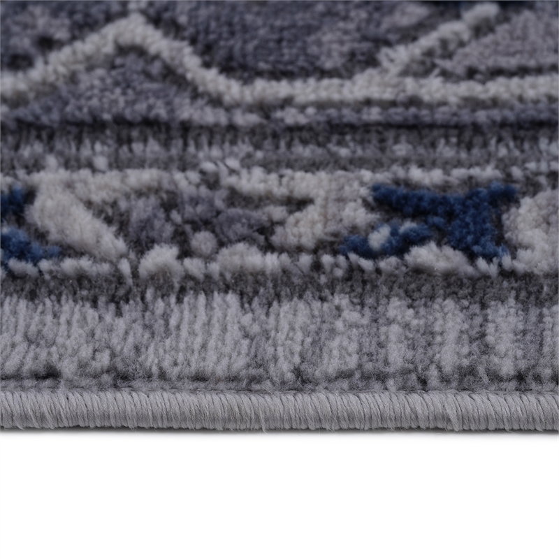 Usak Collection 7' x 10' Gray/Blue Oriental Distressed Non-Shedding Area Rug