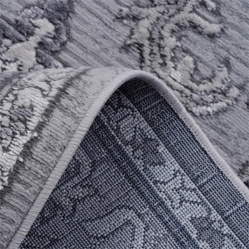 Usak Collection 7' x 10' Gray Oriental Distressed Non-Shedding Area Rug