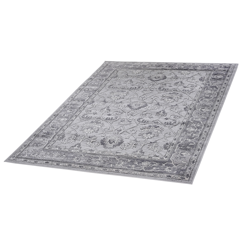 Usak Collection 7' x 10' Gray Oriental Distressed Non-Shedding Area Rug