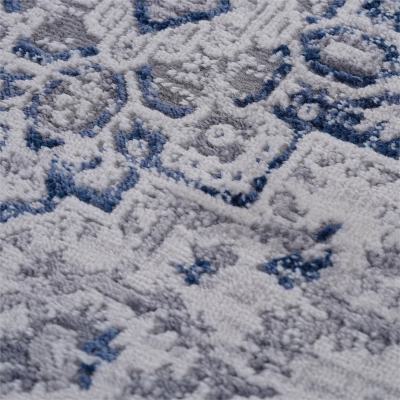 Usak Collection 2' x 8' Blue/Gray Oriental Distressed Non-Shedding Area Rug