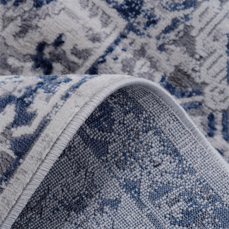 Usak Collection 2' x 8' Blue/Gray Oriental Distressed Non-Shedding Area Rug