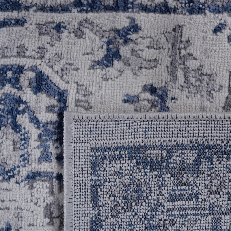 Usak Collection 2' x 8' Blue/Gray Oriental Distressed Non-Shedding Area Rug