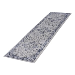 Usak Collection 2' x 8' Blue/Gray Oriental Distressed Non-Shedding Area Rug