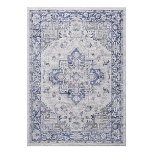 Usak Collection 5' x 7' Blue/Gray Oriental Distressed Non-Shedding Area Rug