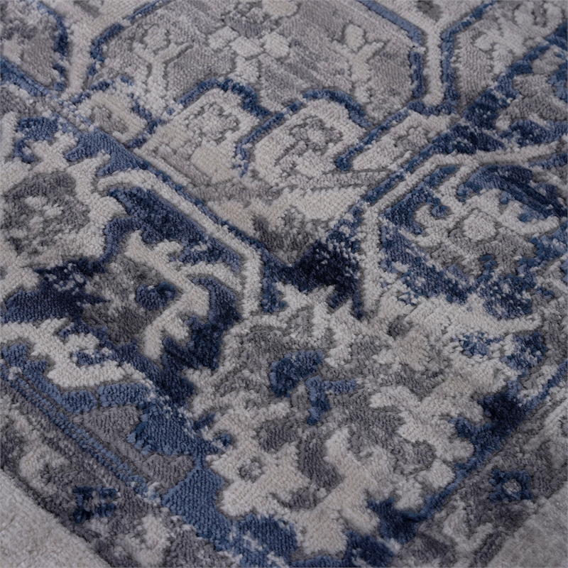 Usak Collection 6' x 9' Blue/Gray Oriental Distressed Non-Shedding Area Rug