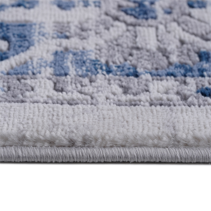 Usak Collection 6' x 9' Blue/Gray Oriental Distressed Non-Shedding Area Rug