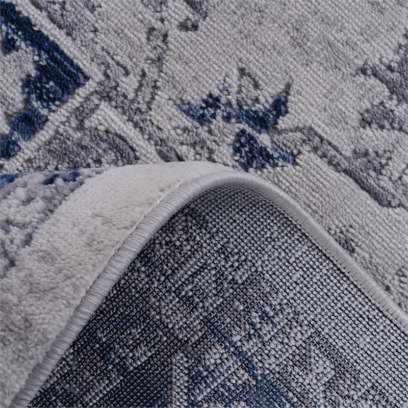 Usak Collection 6' x 9' Blue/Gray Oriental Distressed Non-Shedding Area Rug