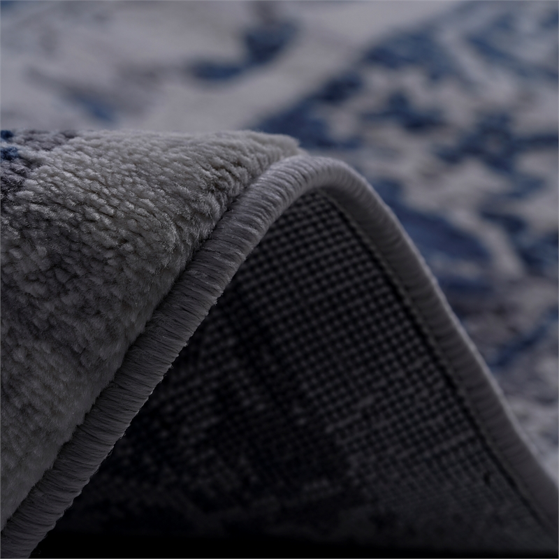 Usak Collection 6' x 9' Blue/Gray Oriental Distressed Non-Shedding Area Rug