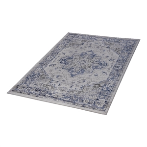 Usak Collection 7' x 10' Blue/Gray Oriental Distressed Non-Shedding Area Rug