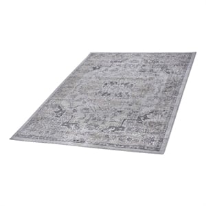 Usak Collection 5' x 7' Ivory/Beige Oriental Distressed Non-Shedding Area Rug