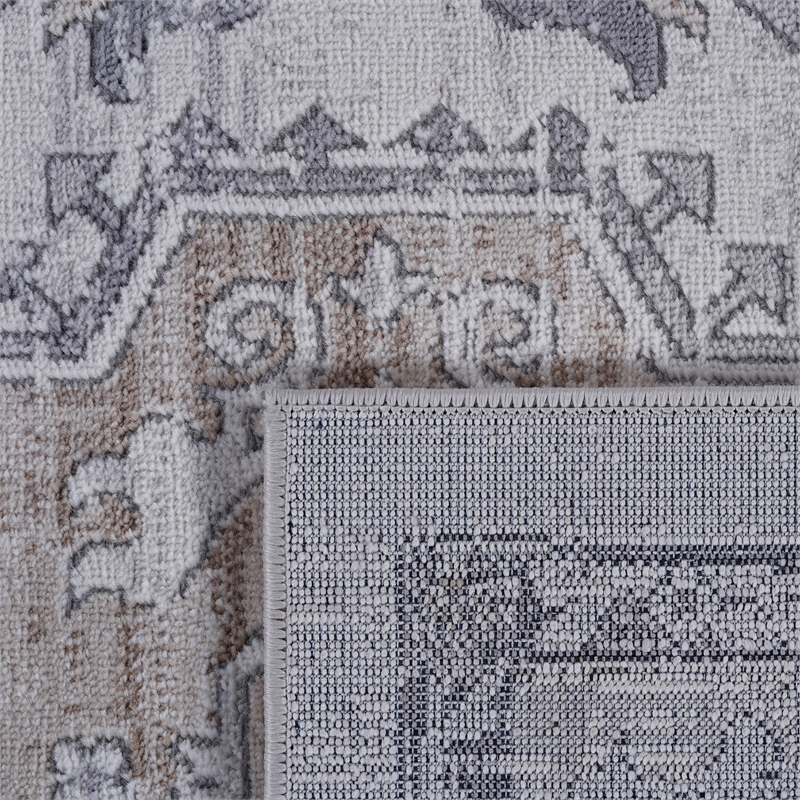 Usak Collection 7' x 10' Ivory/Beige Oriental Distressed Non-Shedding Area Rug