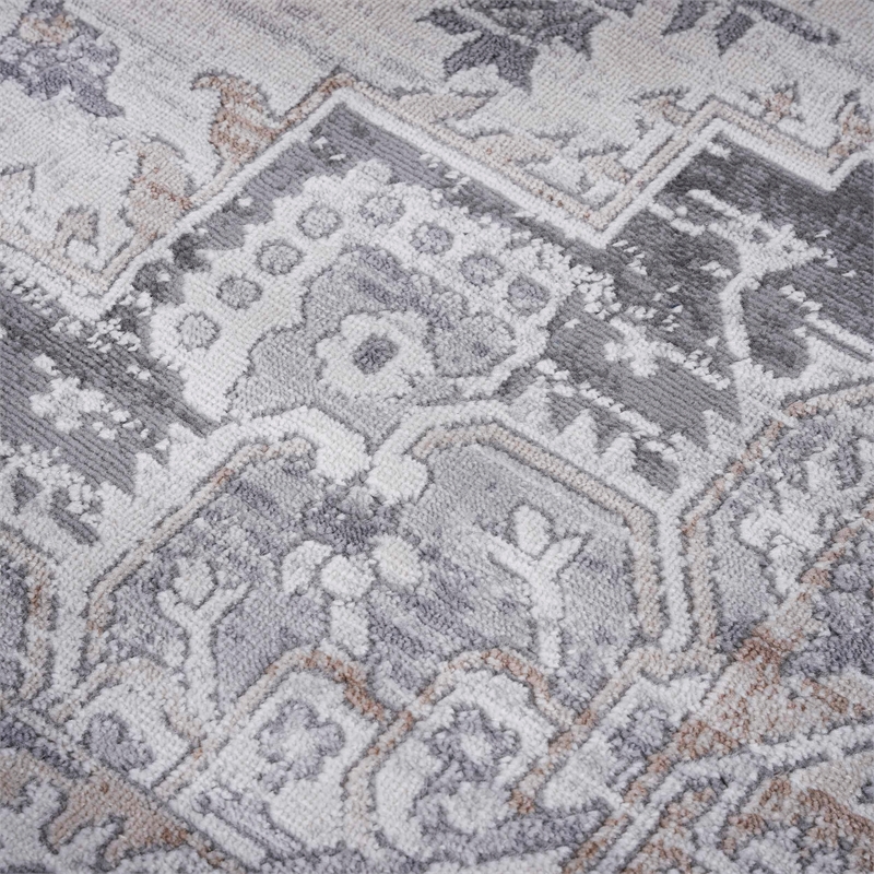 Usak Collection 7' x 10' Ivory/Beige Oriental Distressed Non-Shedding Area Rug