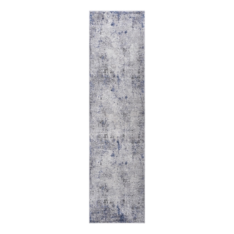 Usak Collection 2' x 8' Silver/Blue Oriental Distressed Non-Shedding Area Rug