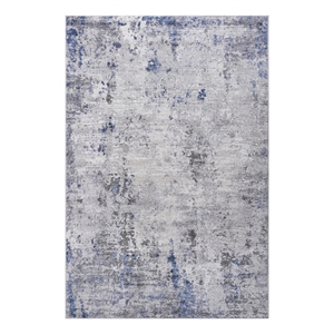 Usak Collection 5' x 7' Silver/Blue Oriental Distressed Non-Shedding Area Rug