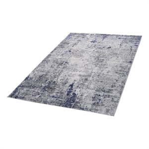 Usak Collection 6' x 9' Silver/Blue Oriental Distressed Non-Shedding Area Rug