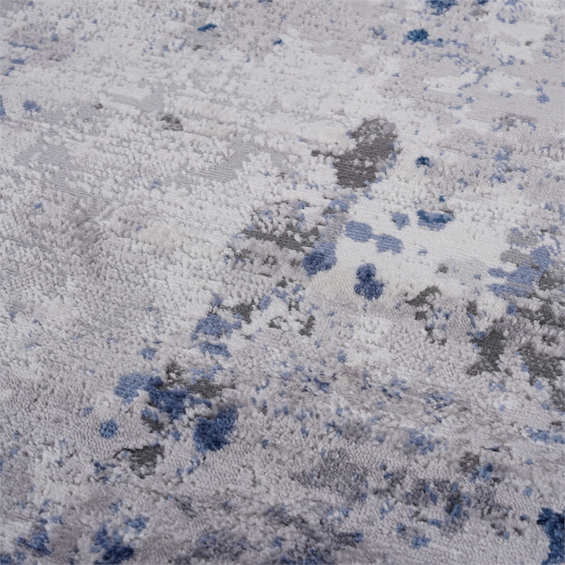 Usak Collection 7' x 10' Silver/Blue Oriental Distressed Non-Shedding Area Rug