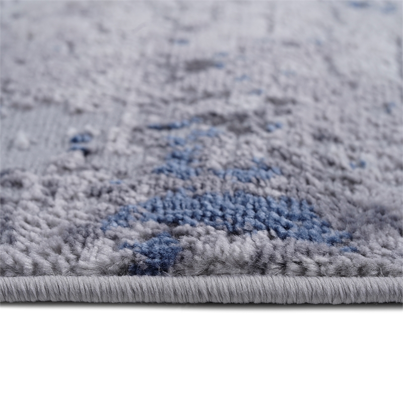 Usak Collection 7' x 10' Silver/Blue Oriental Distressed Non-Shedding Area Rug