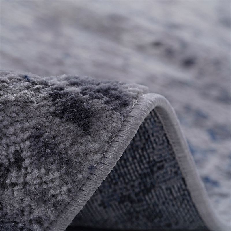 Usak Collection 7' x 10' Silver/Blue Oriental Distressed Non-Shedding Area Rug
