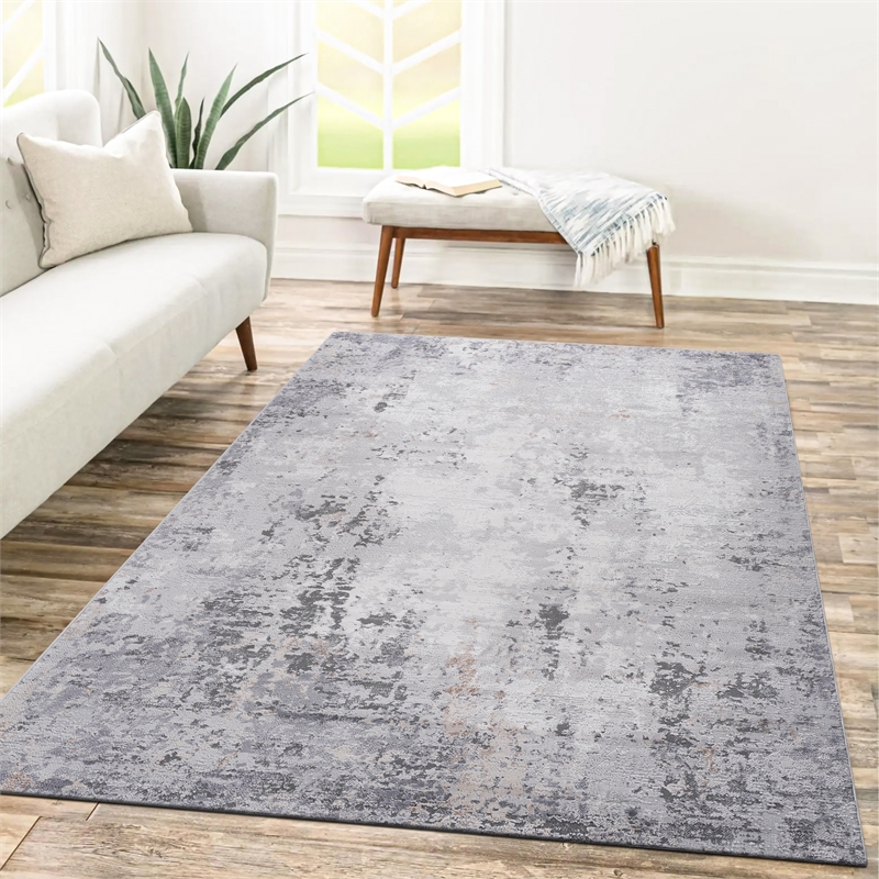 Usak Collection 7' x 10' Silver/Blue Oriental Distressed Non-Shedding Area Rug