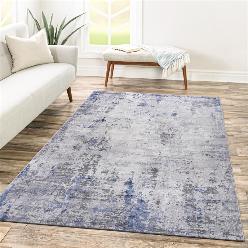 Usak Collection 7' x 10' Light Gray Oriental Distressed Non-Shedding Area Rug