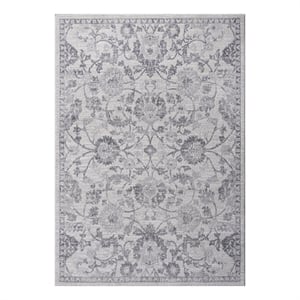 Usak Collection 5' x 7' Gray/Silver Oriental Distressed Non-Shedding Area Rug