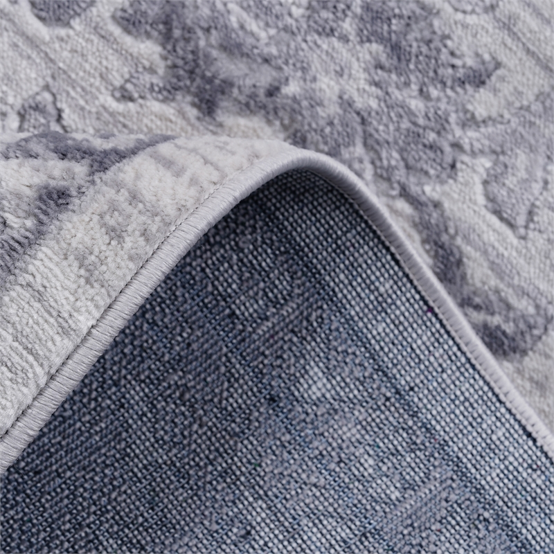 Usak Collection 7' x 10' Gray/Silver Oriental Distressed Non-Shedding Area Rug