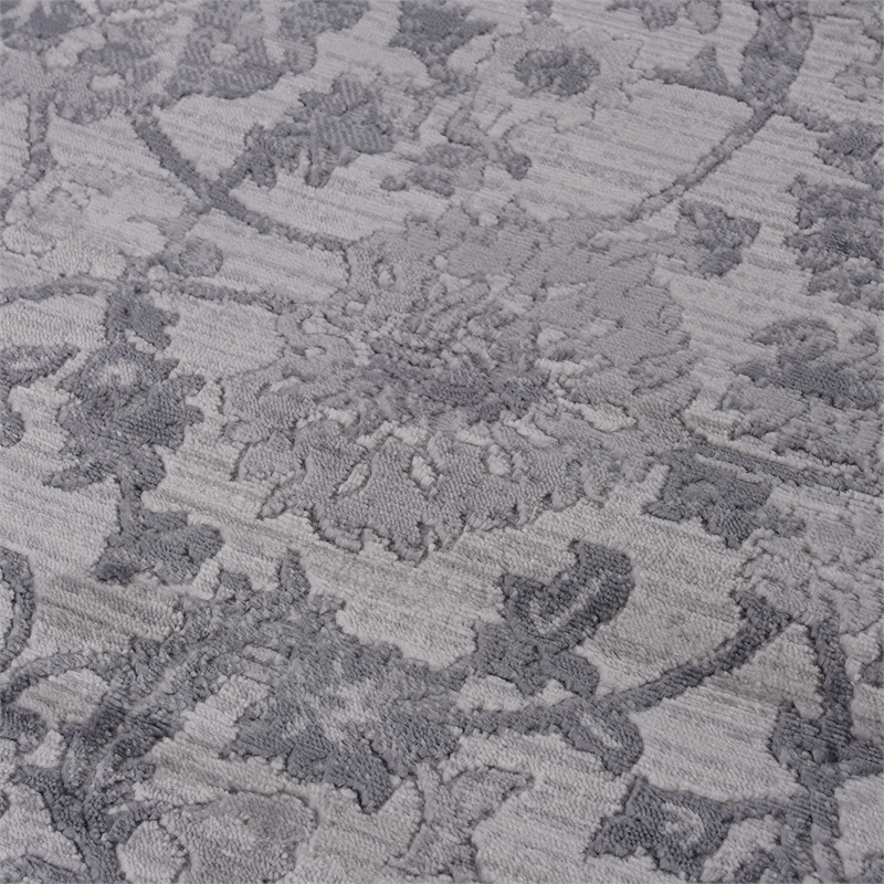 Usak Collection 7' x 10' Gray/Silver Oriental Distressed Non-Shedding Area Rug